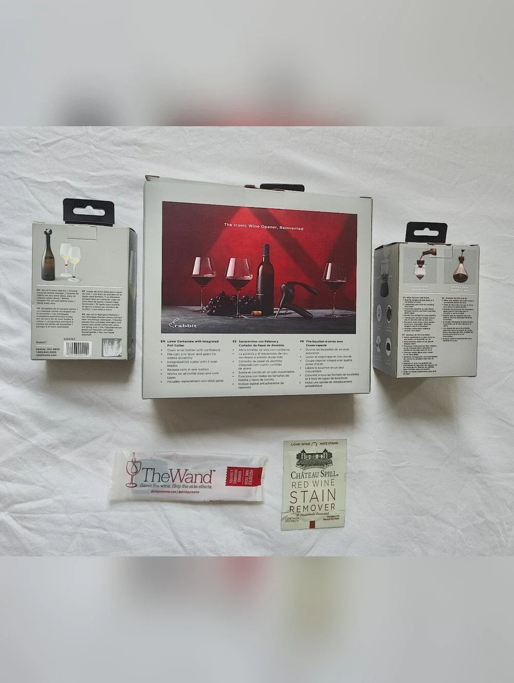 Rabbit Wine Opener Set + Aerator, Charms, Wand Filter & Stain Remover NWT Bundle